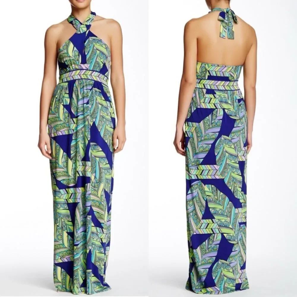 Trina Turk Maxi Dress Halter Tilly Print Size 8